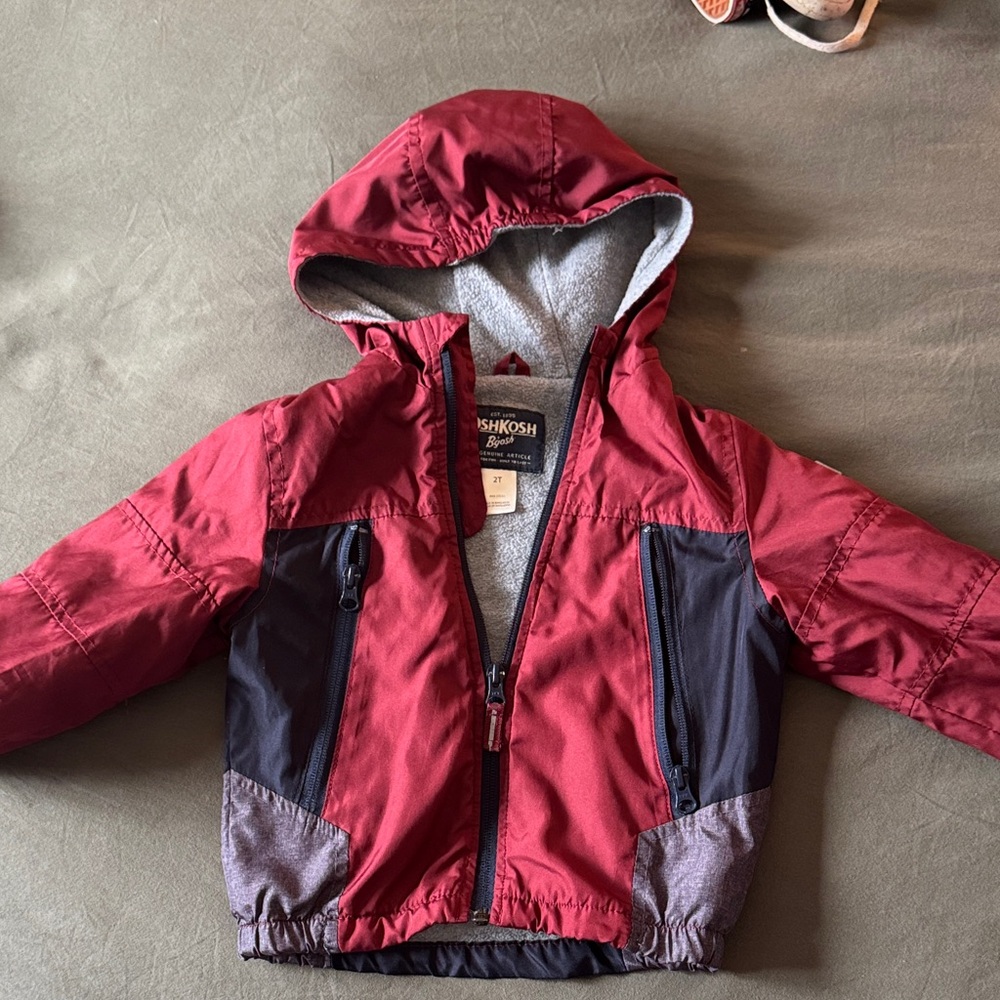 OshKosh B'gosh Maroon Hooded Rain Jacket with Dark Navy Panels